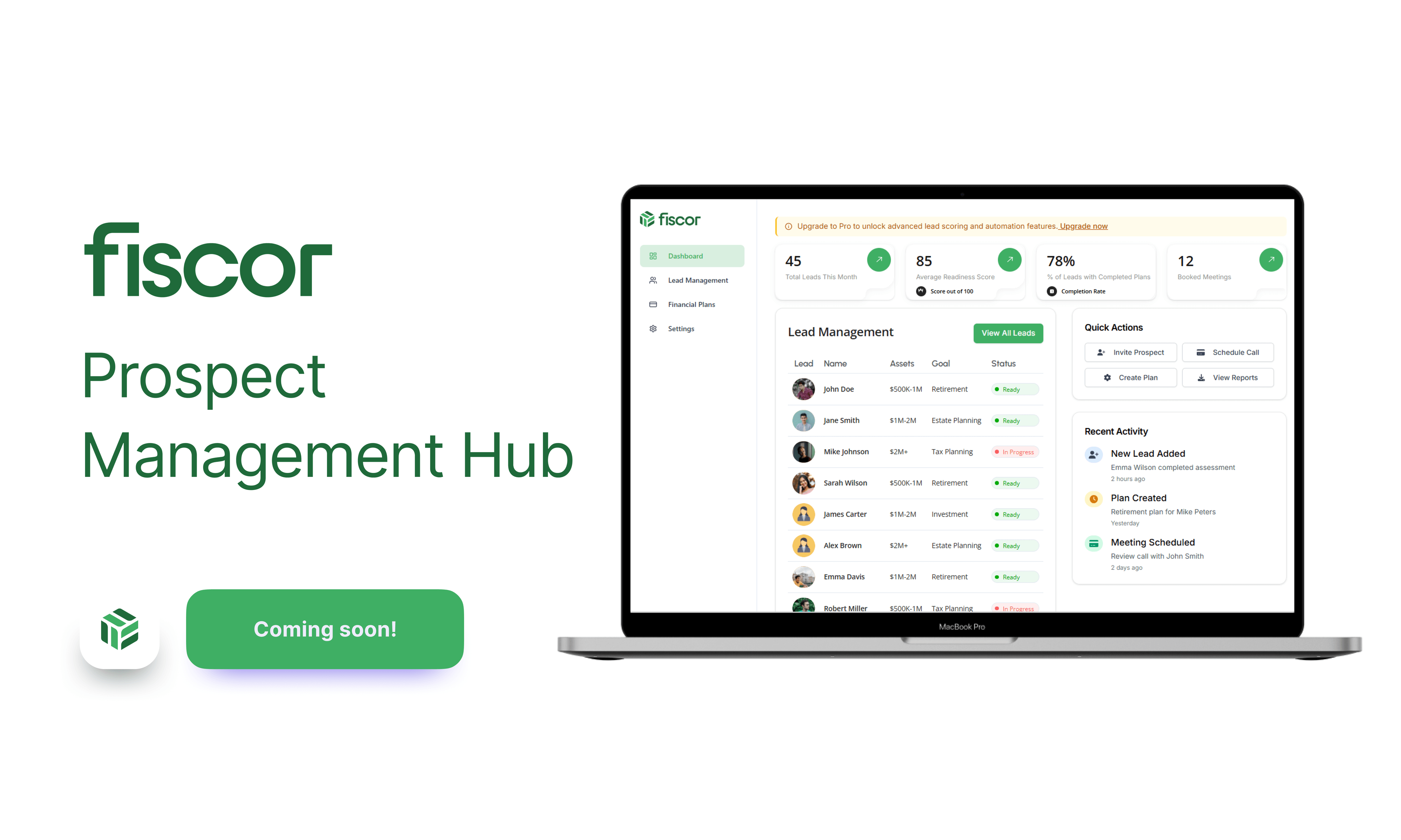 Fiscor Admin Dashboard for financial advisors showing client portfolio management interface